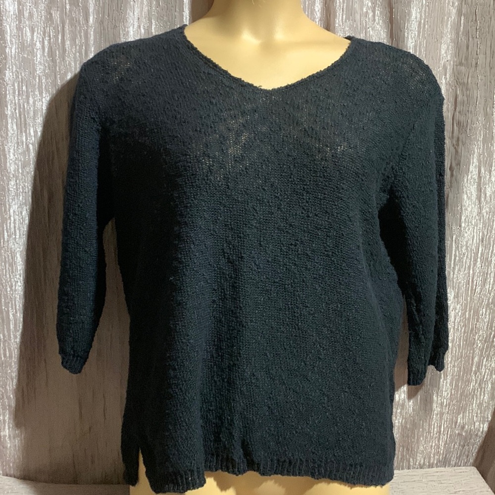 Level 8 L8 Sweater Pullover Black Textured 2X Stretchy 3/4 Sleeve Ramie Cotton